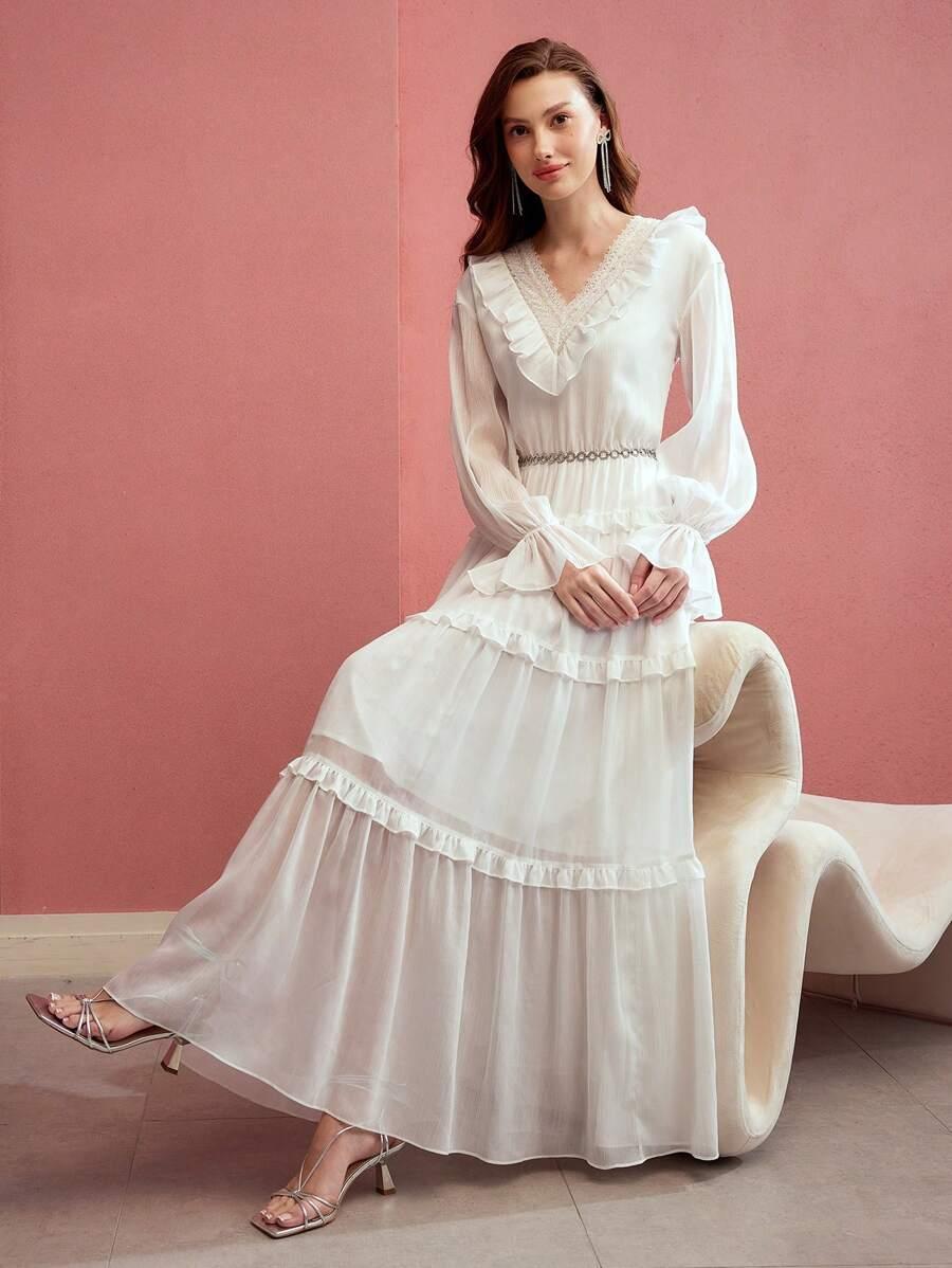 SUKIENKA MAXI ROZKLOSZOWANA BOHO Z DŁUGIM RĘKAWEM