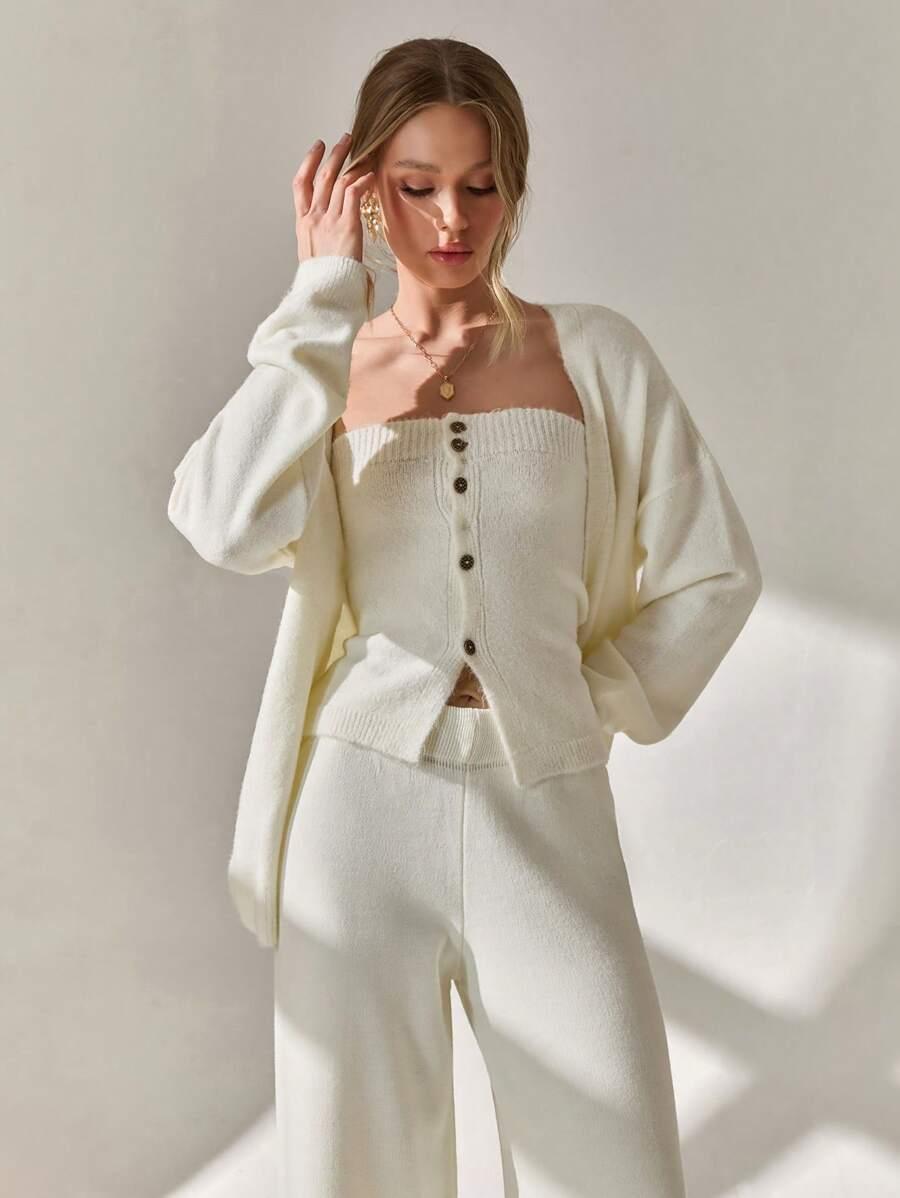 komplet sweter narzutka top guziki