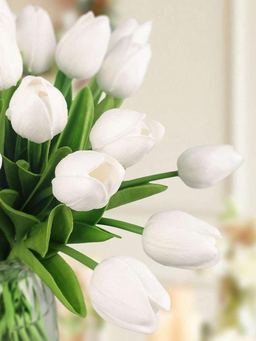 BIAŁE SZTUCZNE KWIaTKI TULIPANY 5-PACK