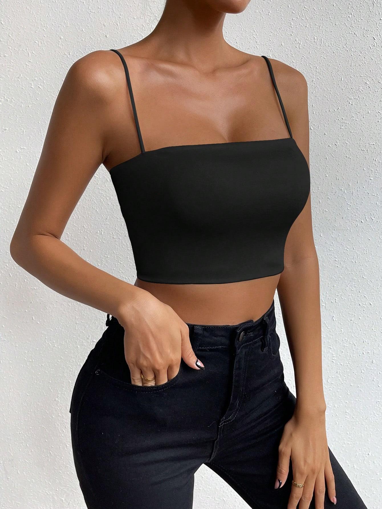 CZARNY CROP TOP RAMIĄCZKA 
