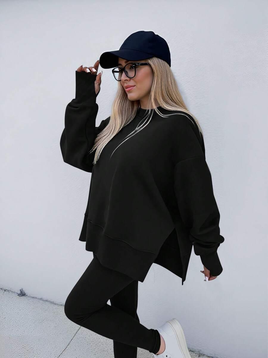 CZARNY KOMPLET BLUZA LEGGINSY 