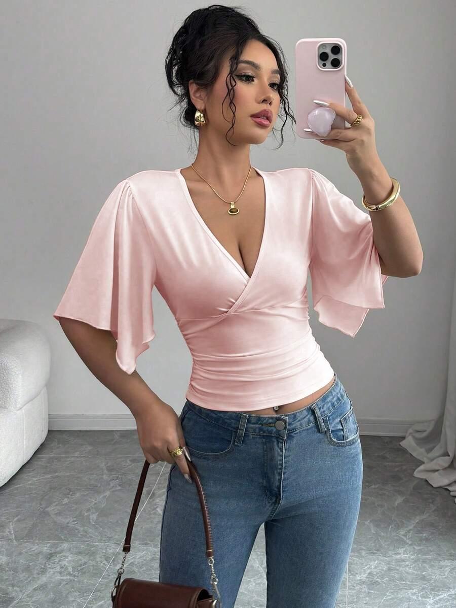 RÓŻOWY TOP V-NECK