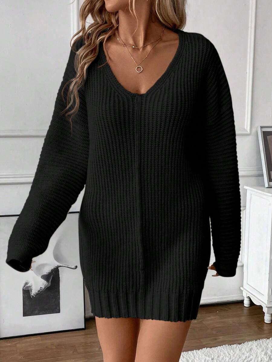 CZARNY DZIANINOWY SWETER 