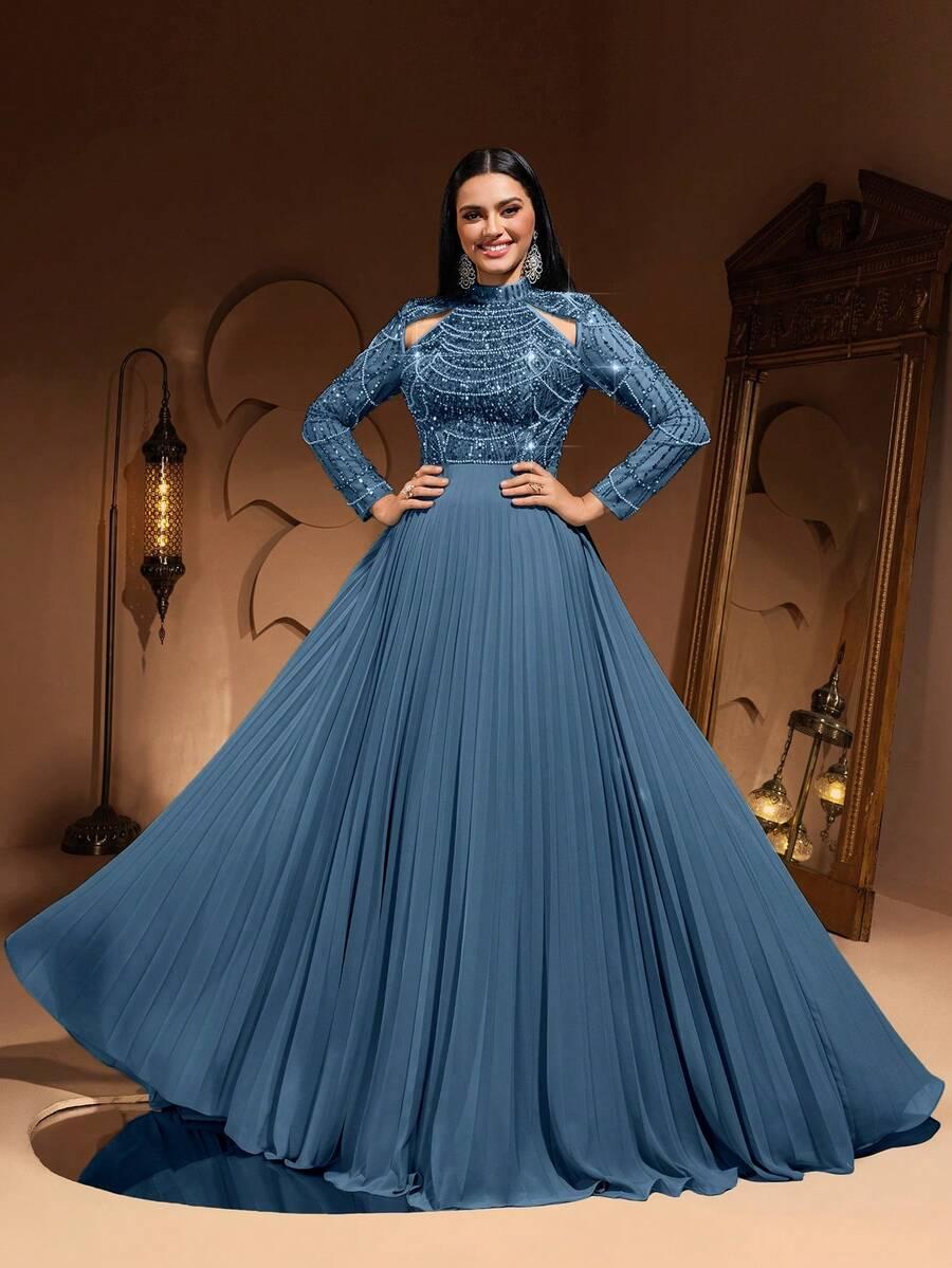 niebieska maxi sukienka