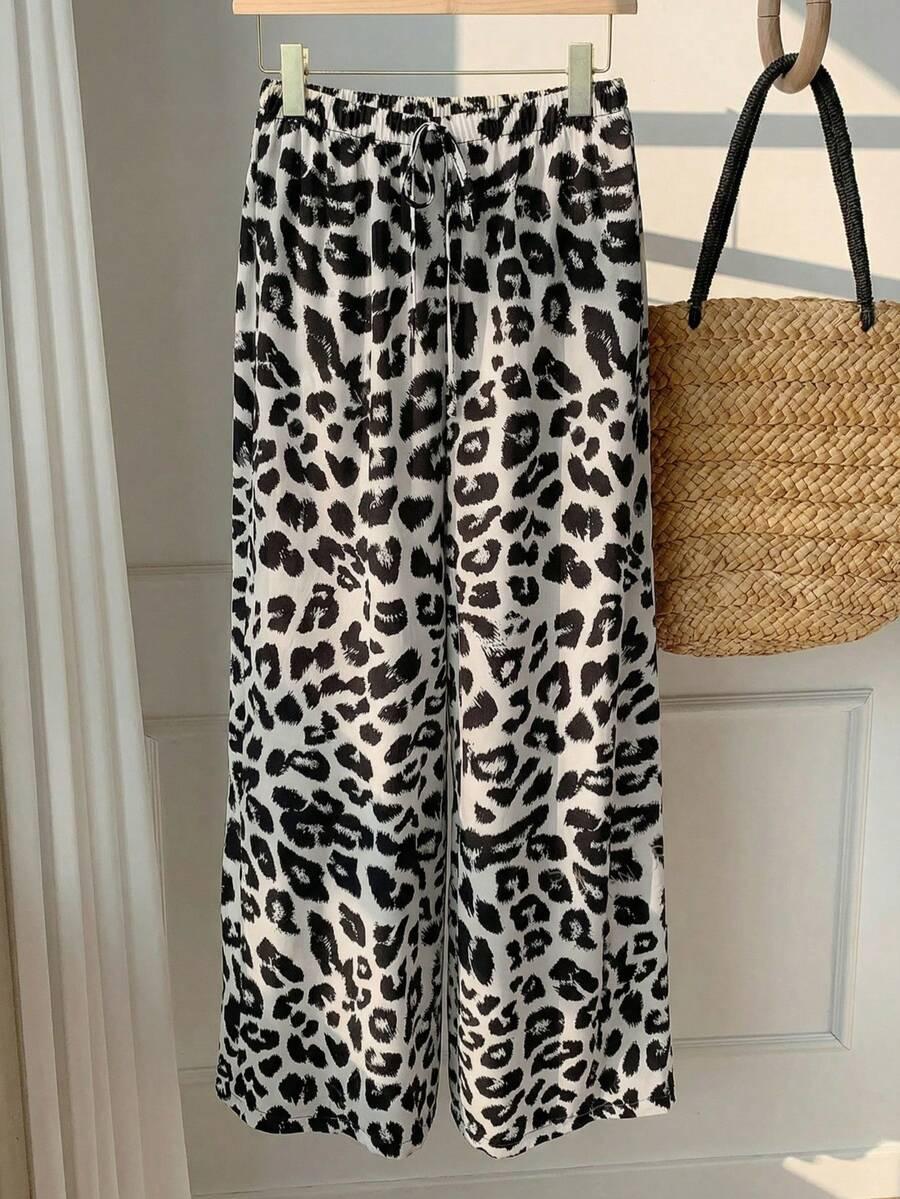 spodnie animal print kontrast 