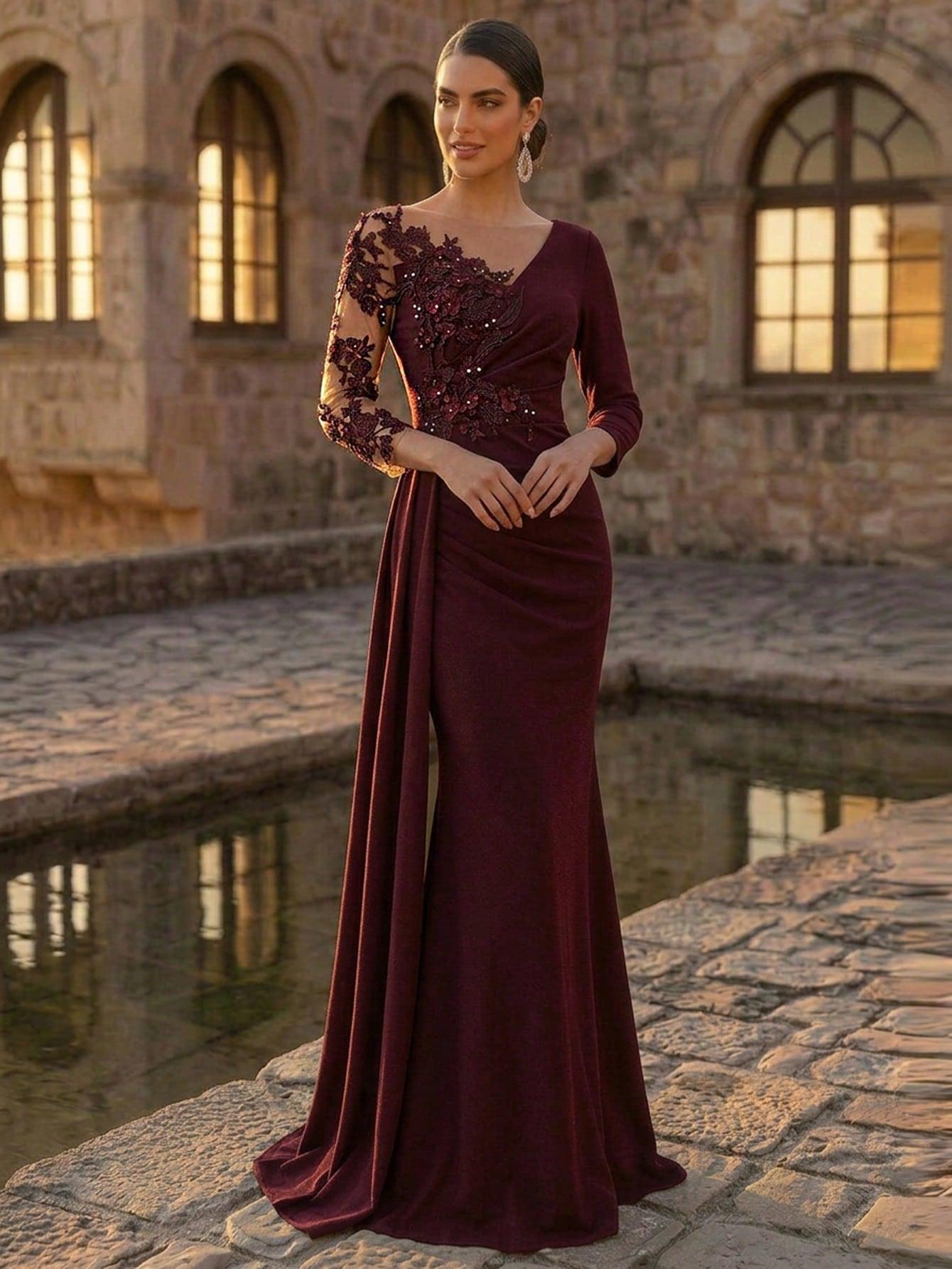 burgundowa maxi sukienka
