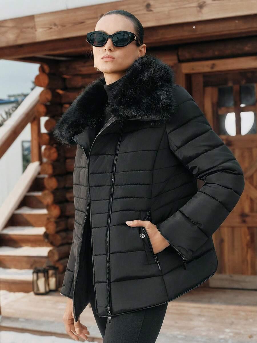 czarna pikowana kurtka