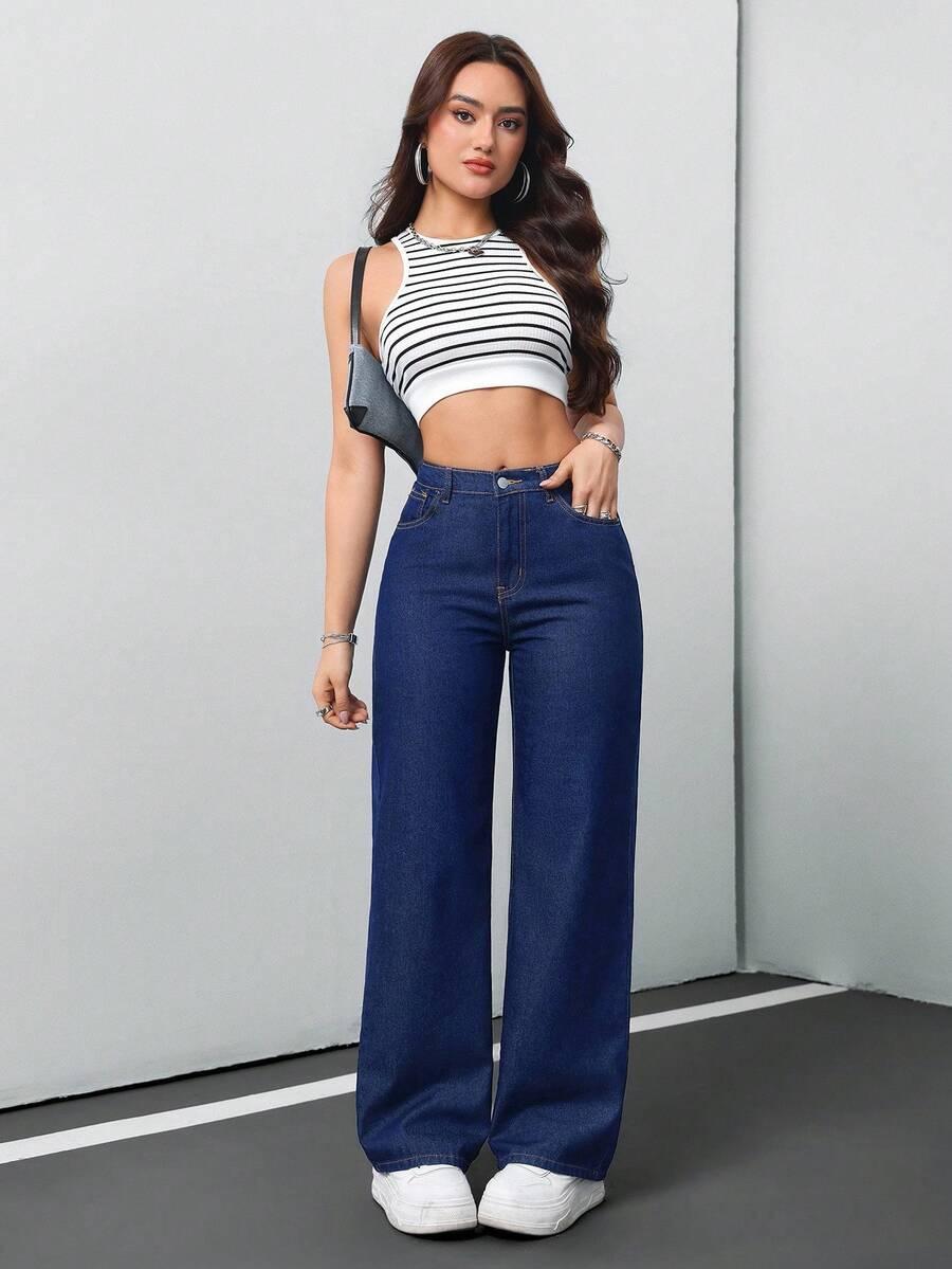 GRANATOWE SPODNIE JEANS