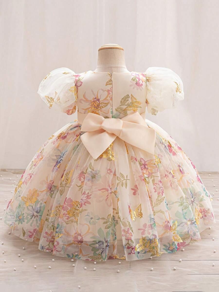 DZIEWCZĘCA ELEGANCKA SUKIENKA Z KRÓTKIM RĘKAWEM 9-12M