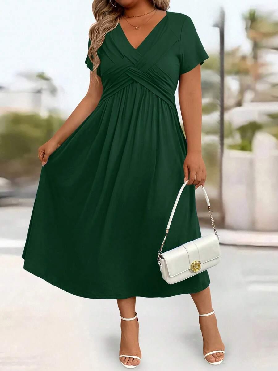 MIDI SUKIENKA KRÓTKI RĘKAW V NECK 