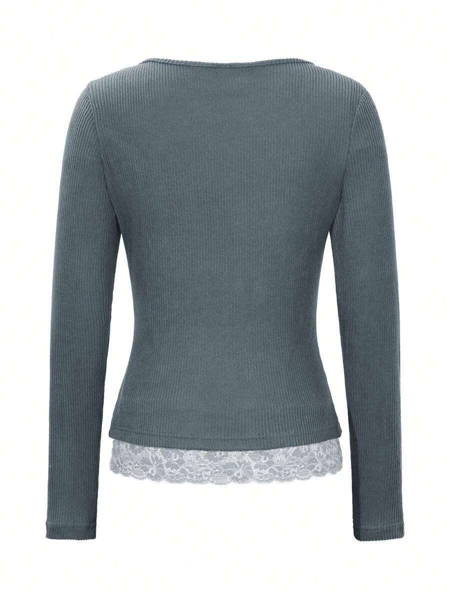 BLUZA W PRĄŻKI KORONKA WSTAWKA