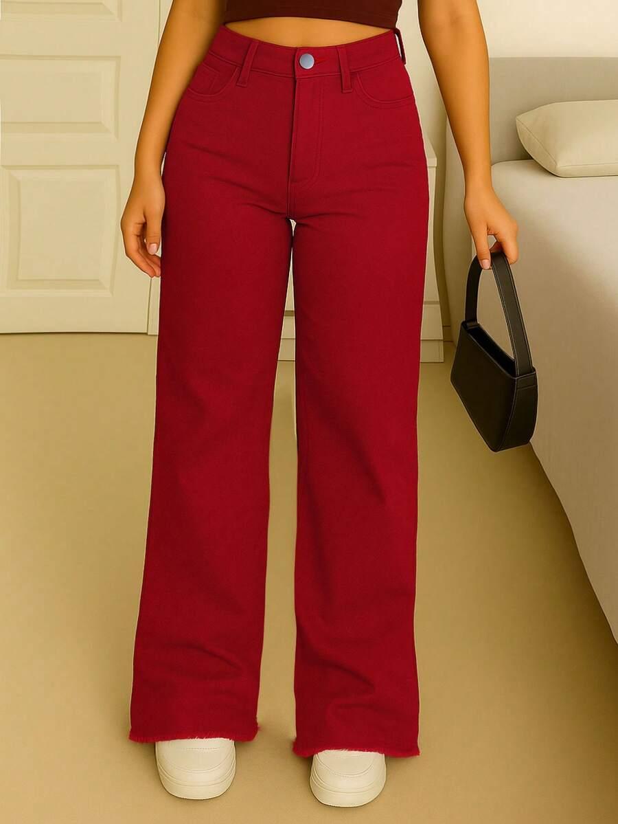CZERWONE SPODNIE JEANS