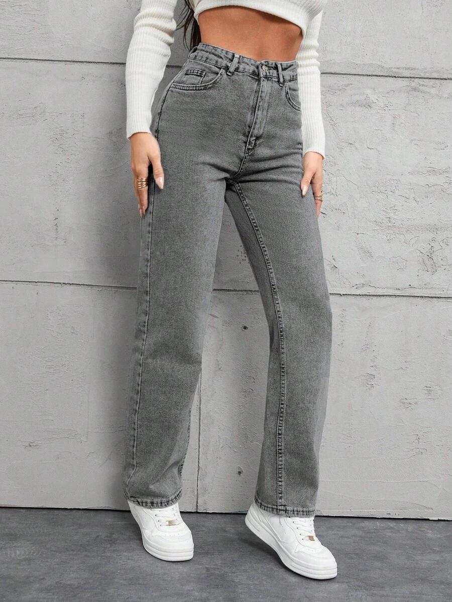 szare spodnie jeans wysoki stan