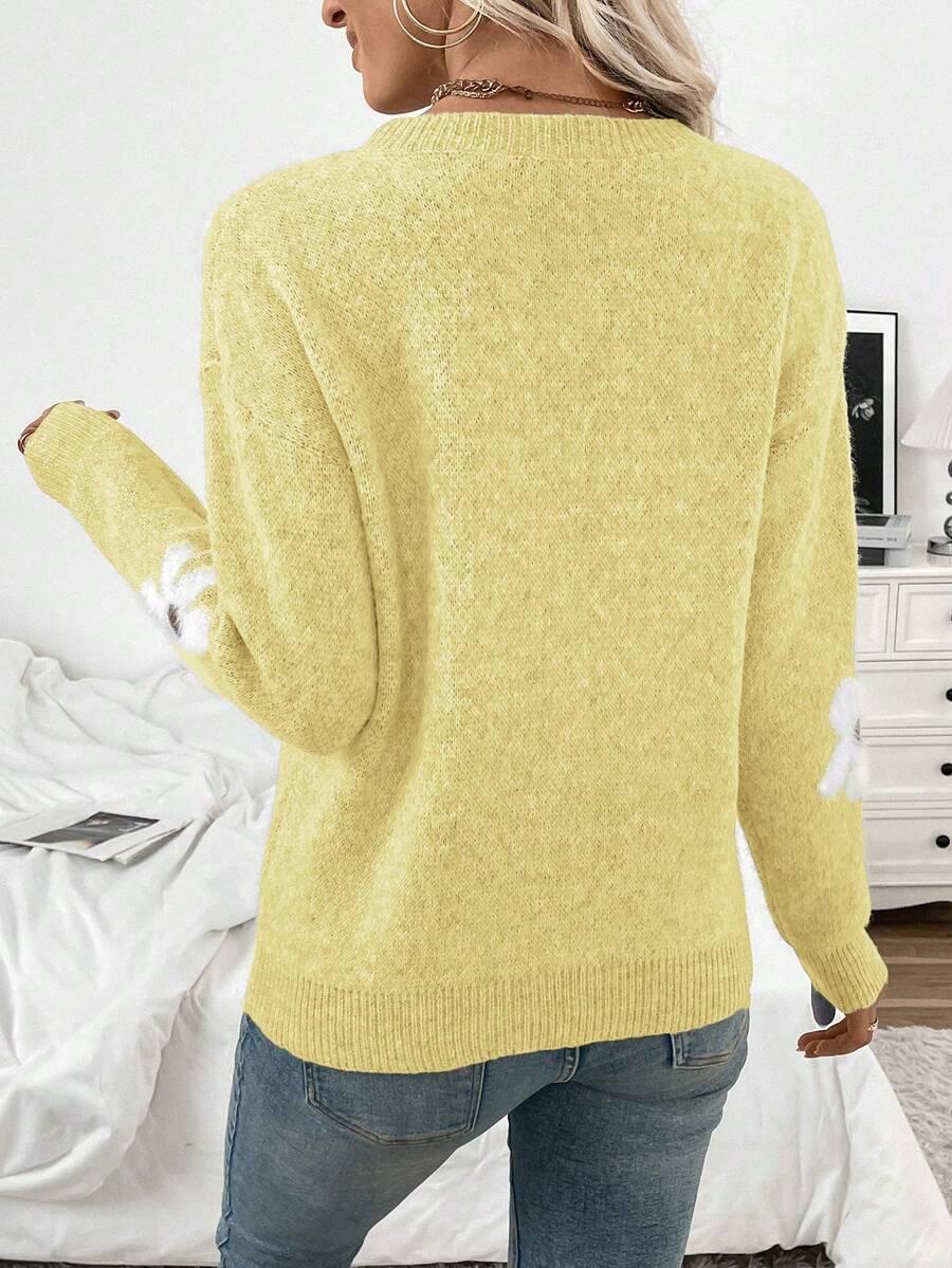 żółty sweter fluffy kwiaty
