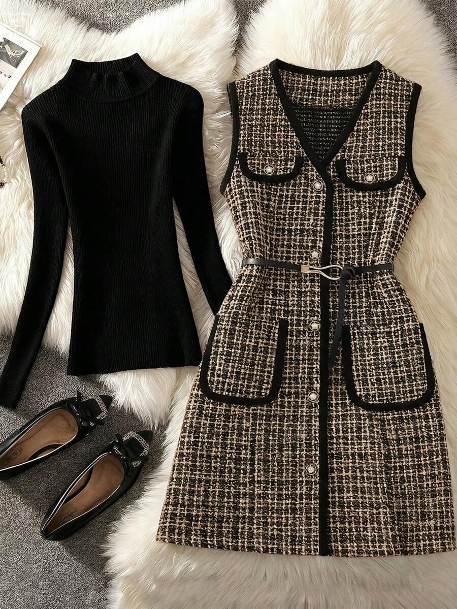 SUKIENKA BEZ RĘKAWÓW TWEED