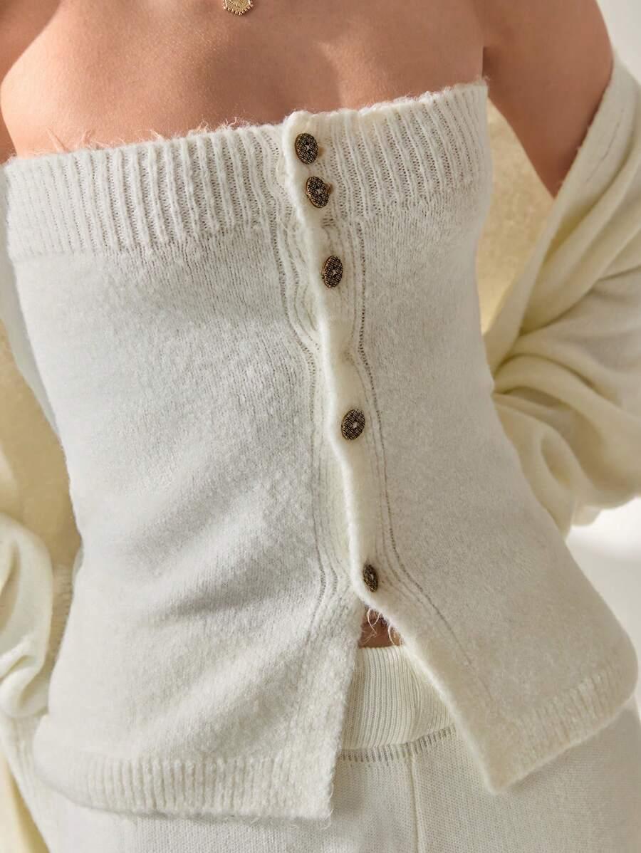 komplet sweter narzutka top guziki