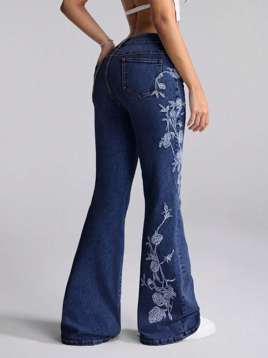 SPODNIE DZWONY JEANS HAFT