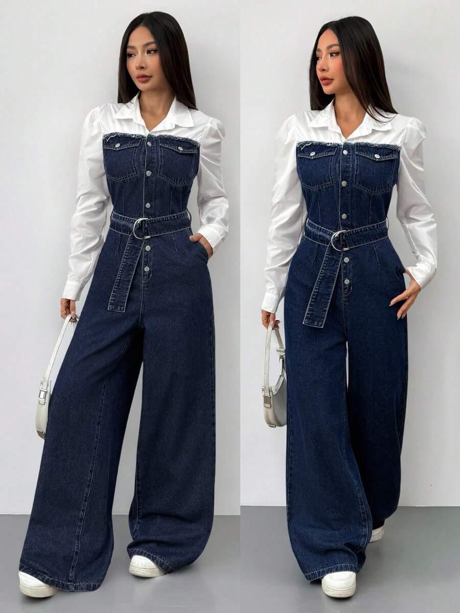GRANATOWY KOMBINEZON JEANS