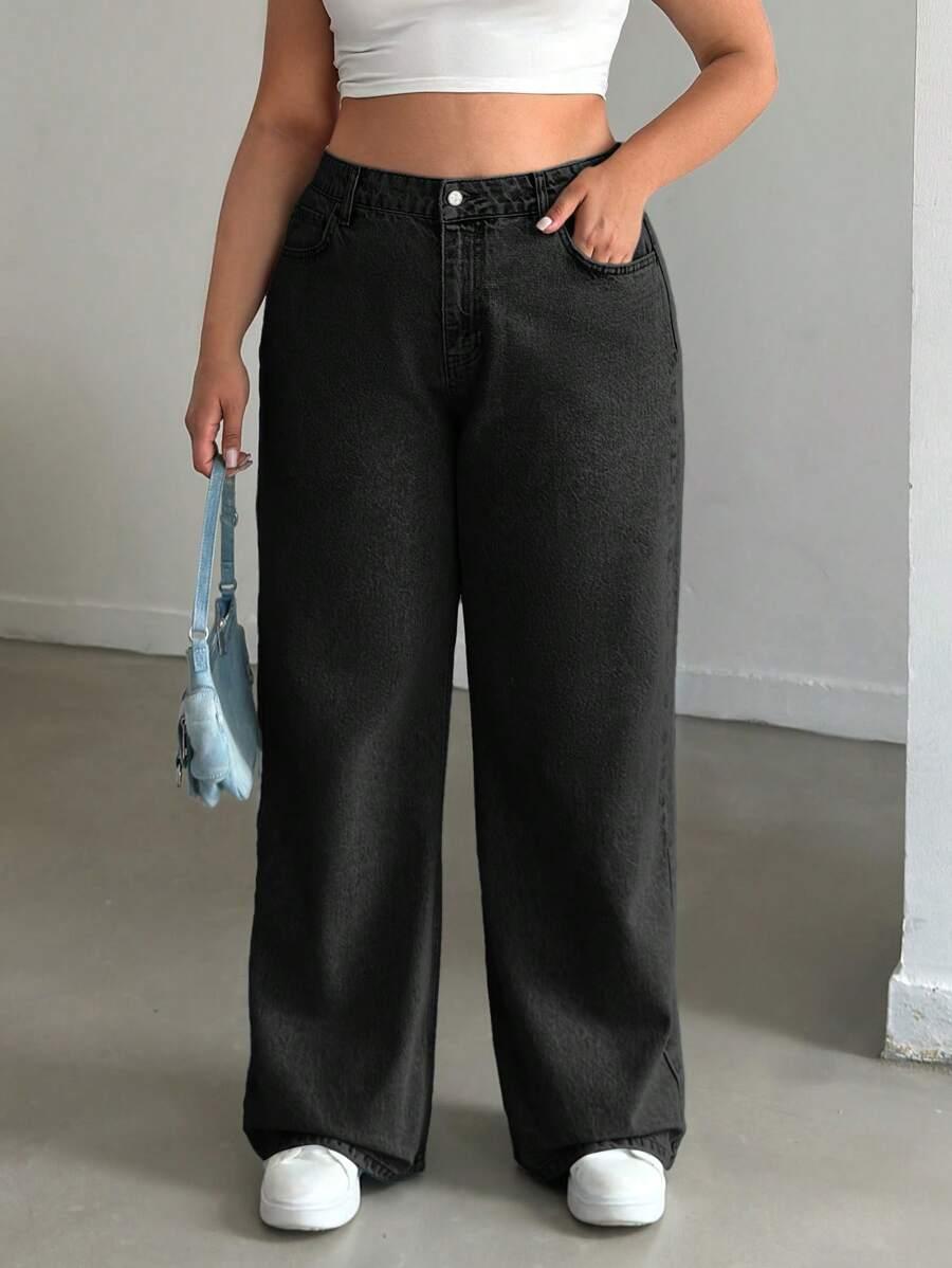CZARNE SPODNIE JEANS SZEROKA NOGAWKA