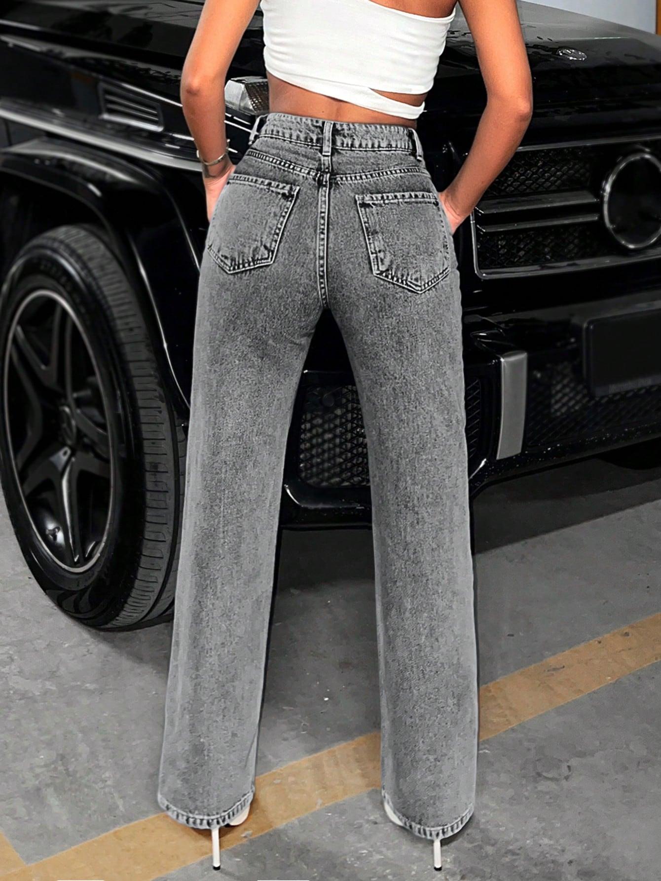 SZARE SPODNIE JEANS WYSOKI STAN