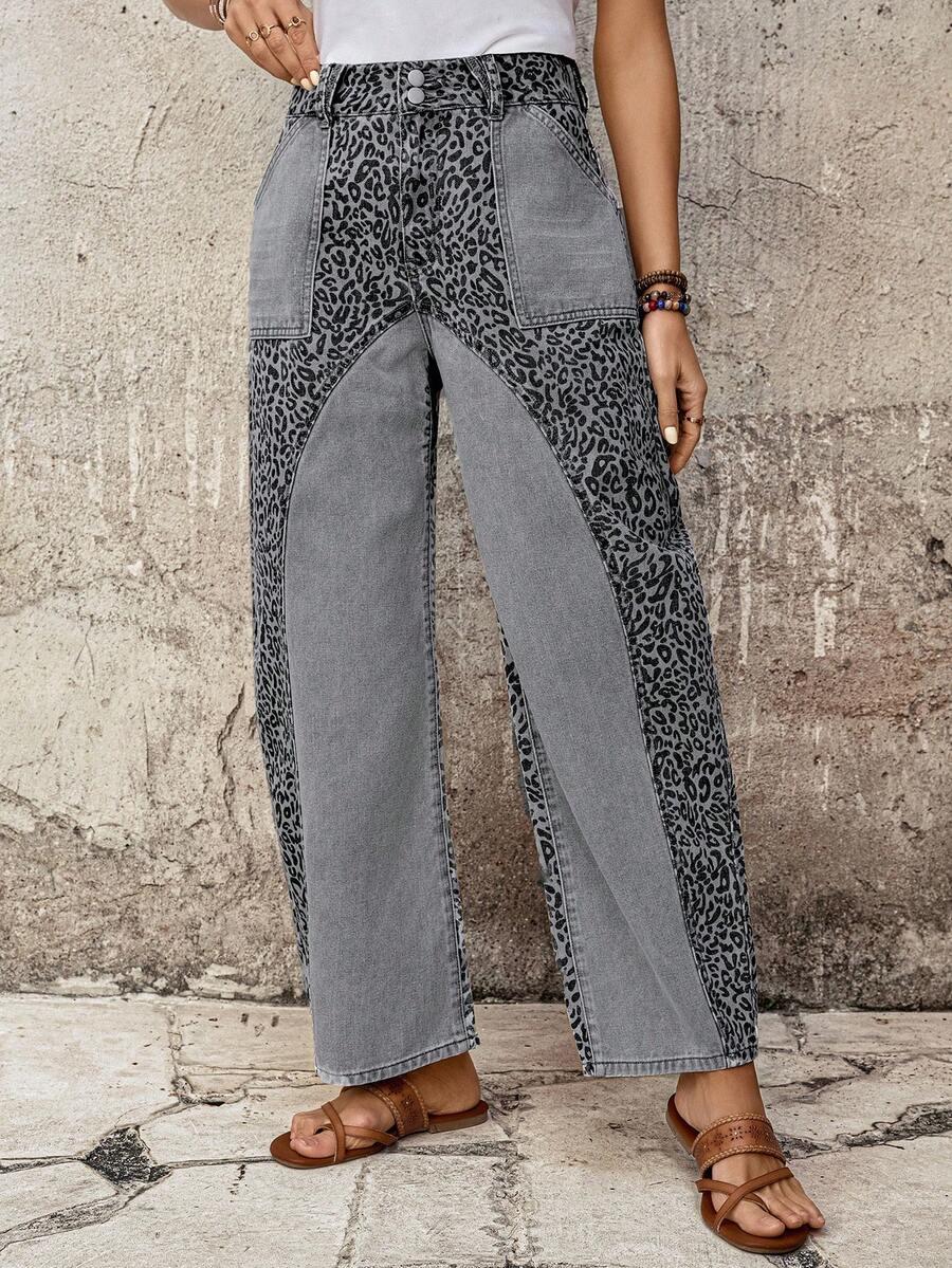 szare spodnie jeans animal print