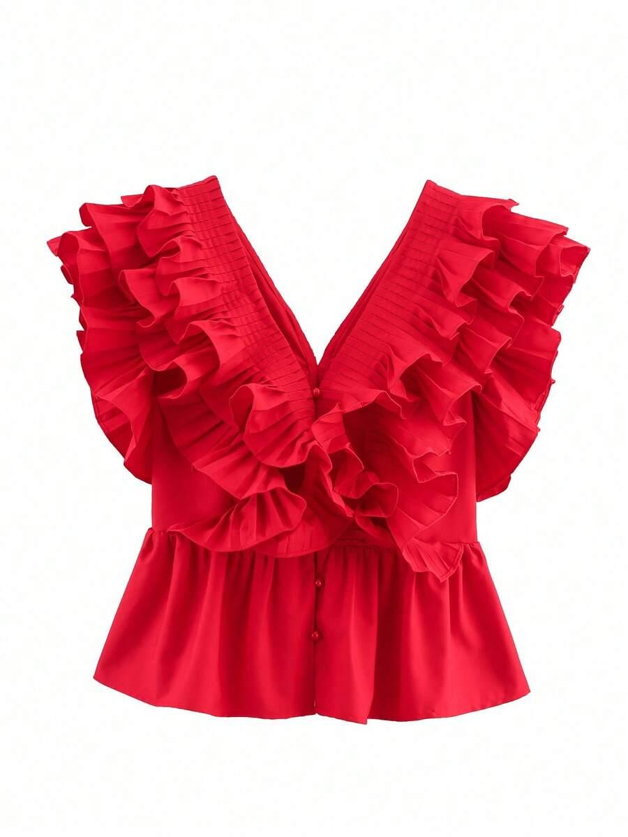 CZERWONA BLUZKA V-NECK