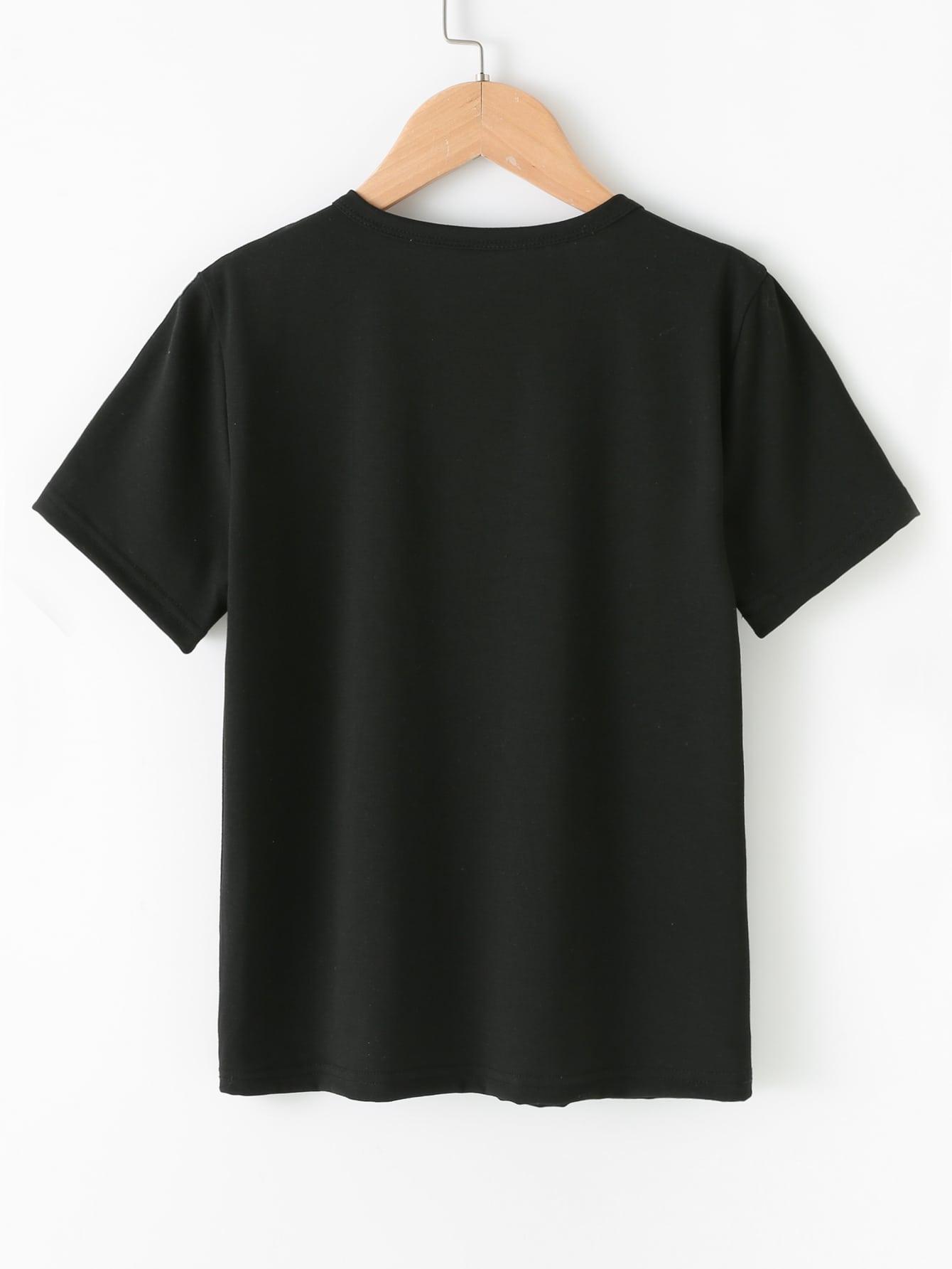 czarny t-shirt okrągły dekolt