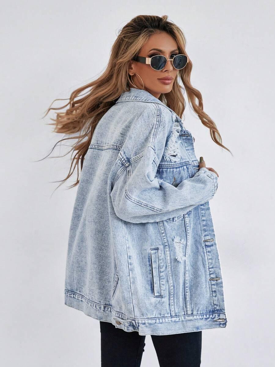 NIEBIESKA KURTKA JEANS PRZETARCIA