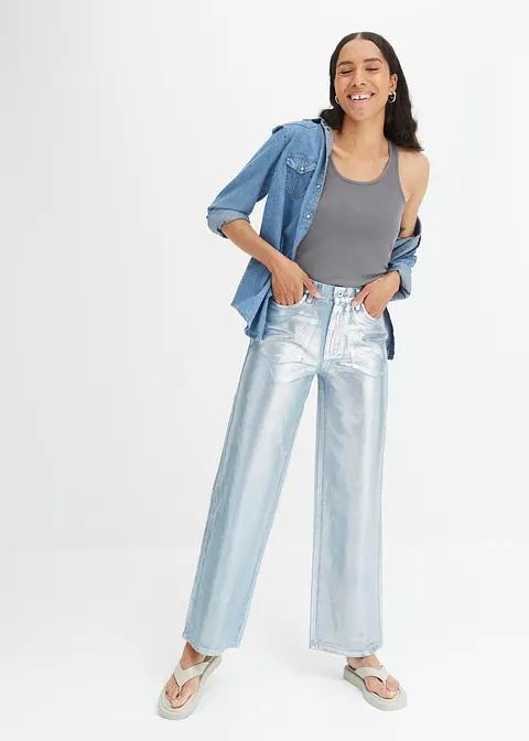 PROSTE SPODNIE JEANS połysk 