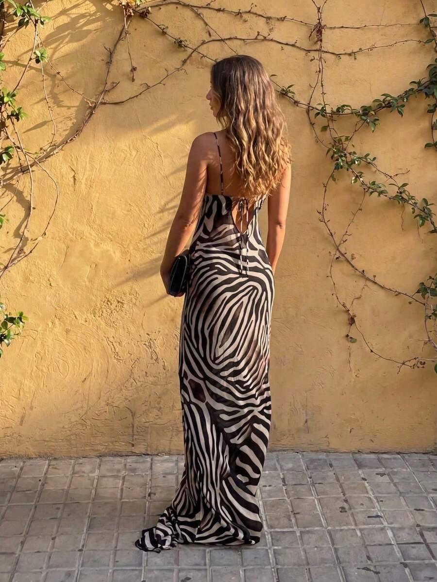 maxi sukienka lejący dekolt animal print