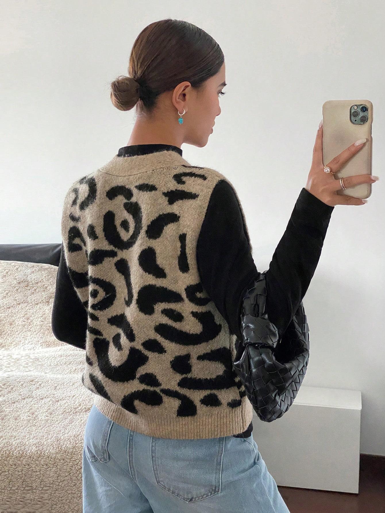DZIANINOWA KAMIZELKA LEOPARD PRINT