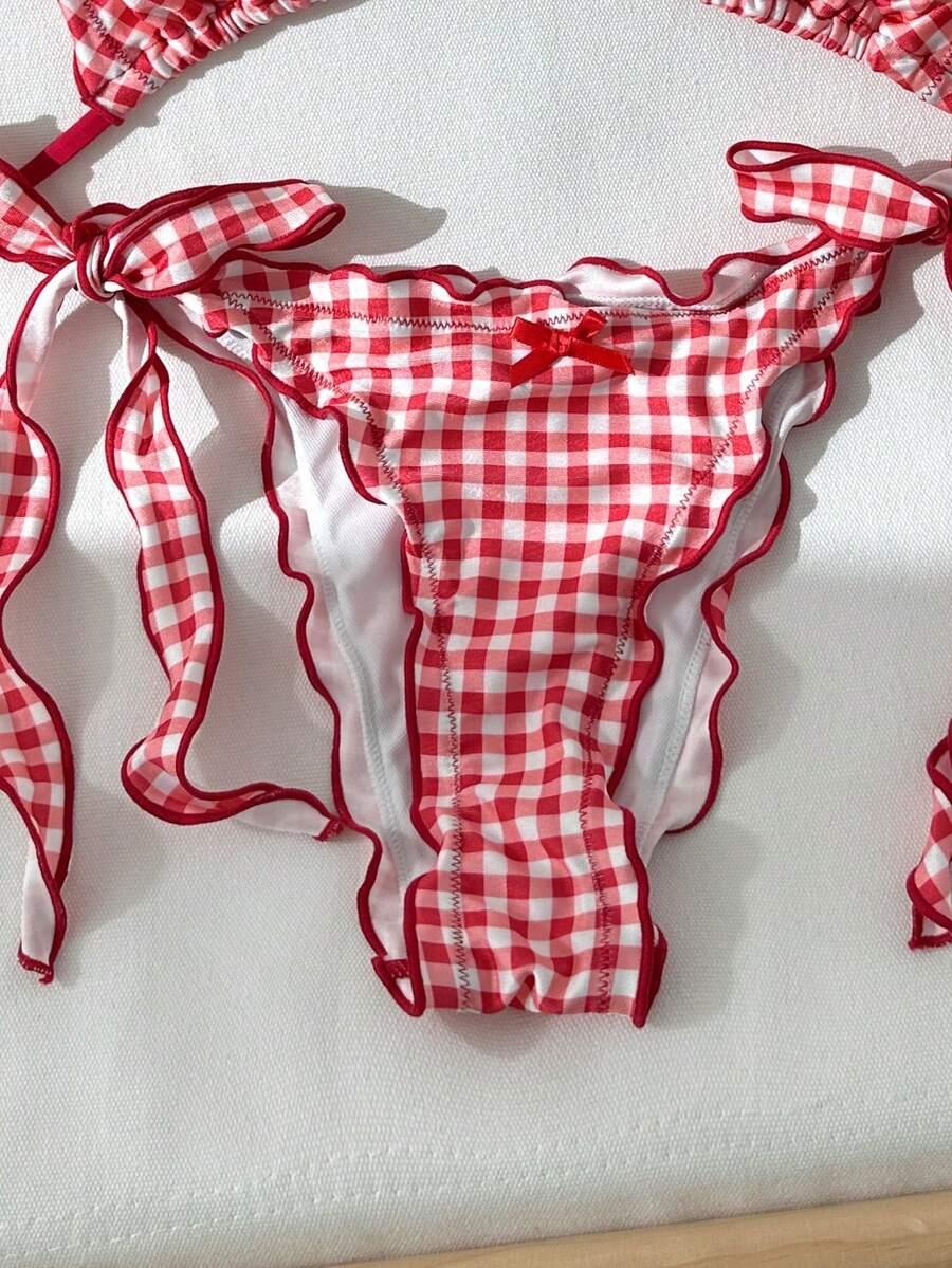 komplet bikini wzór kratka