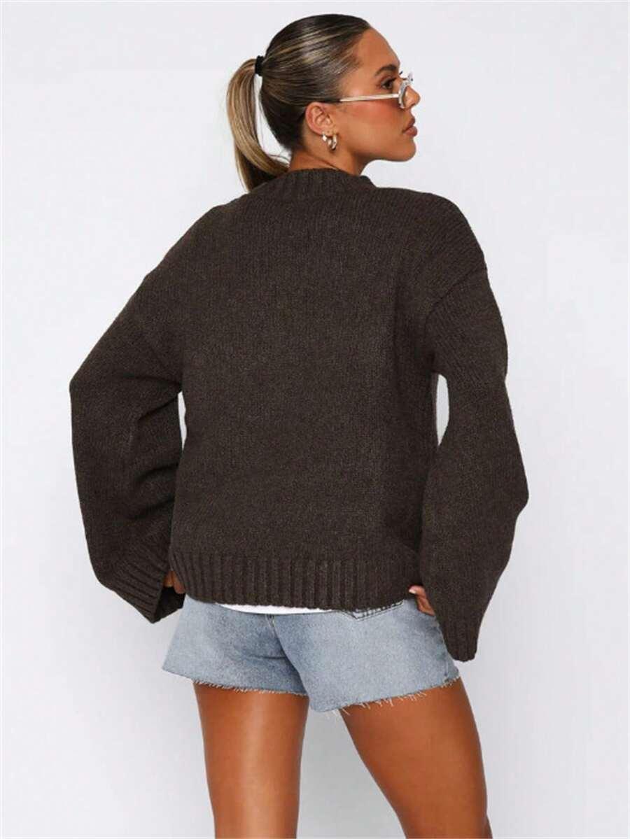 BRĄZOWY SWETER V-NECK