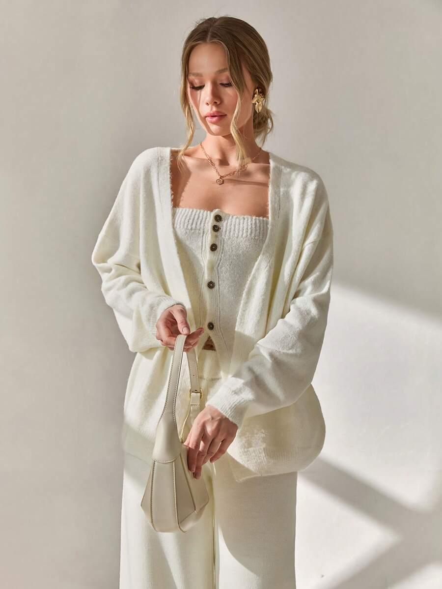 komplet sweter narzutka top guziki