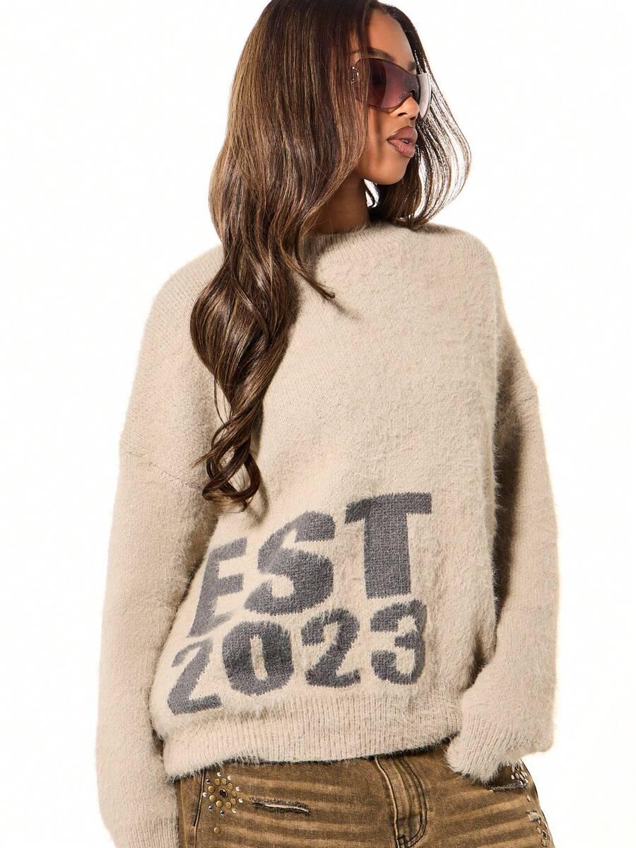 BEŻOWY DZIANINOWY SWETER