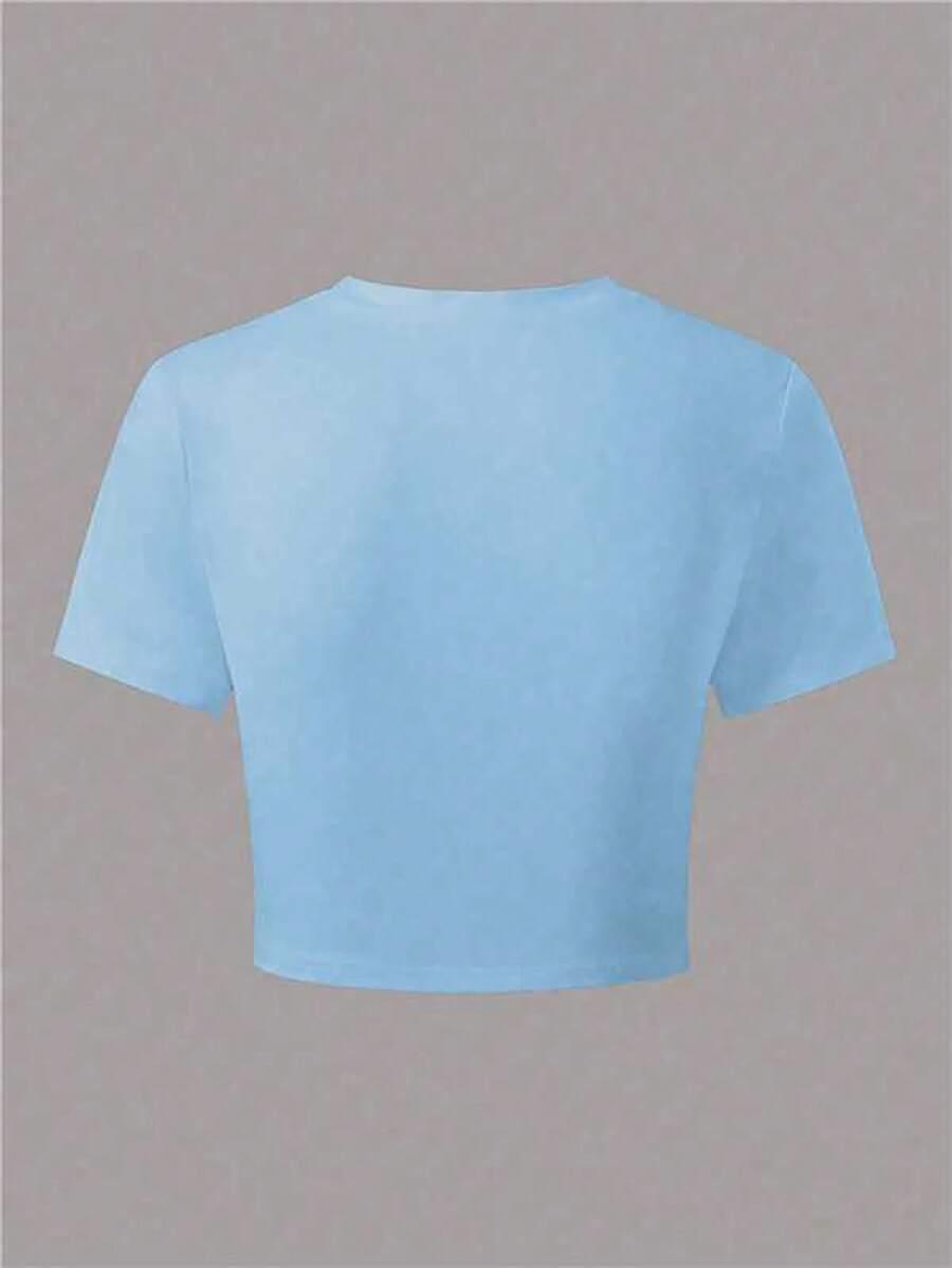 niebieski t-shirt nadruk