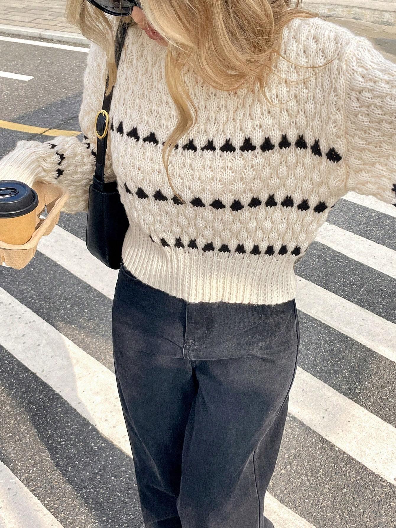 dzianinowy sweter okrągły dekolt 