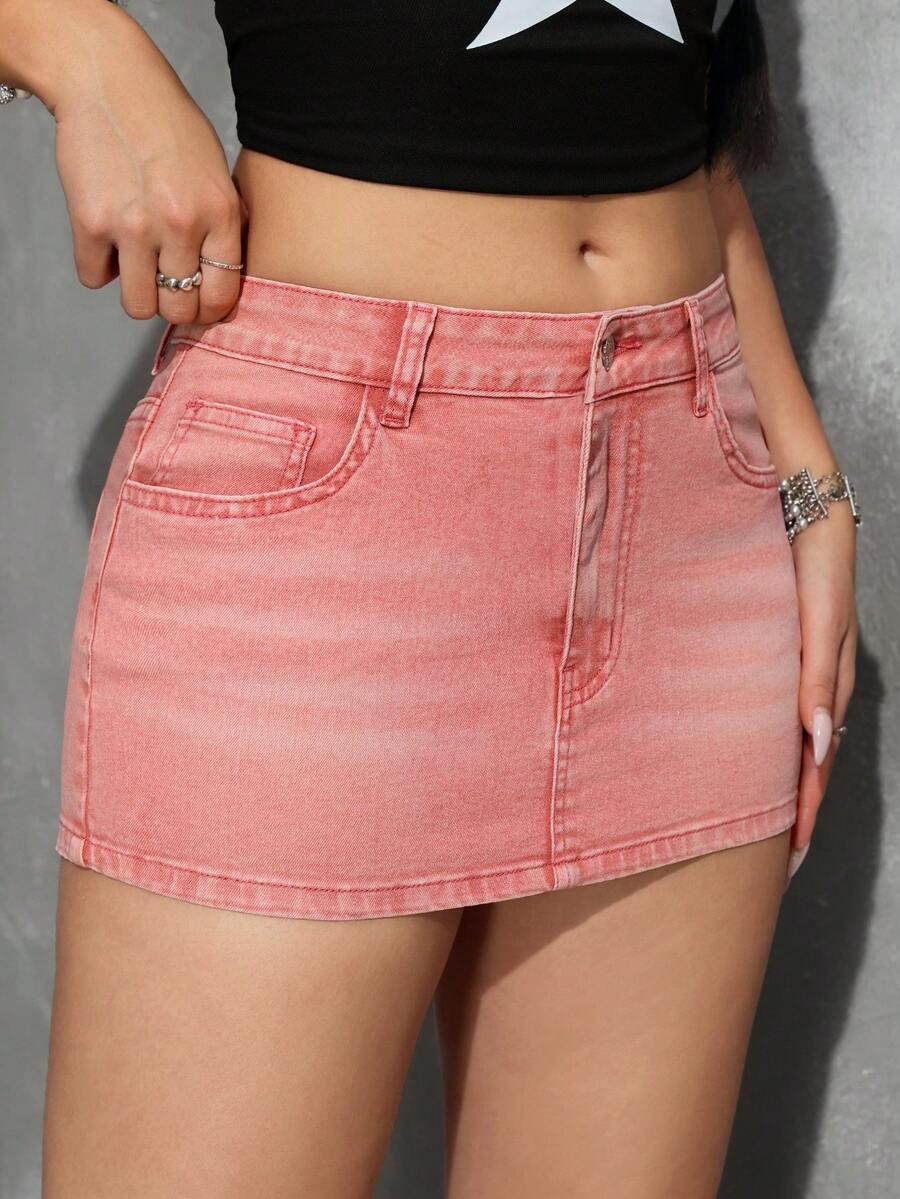 różowa mini spódnica jeans