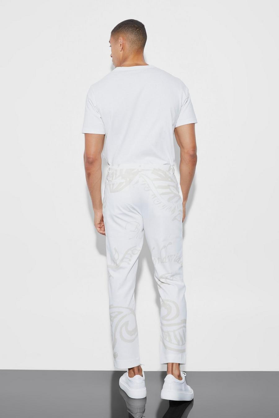białe spodnie slim print casual