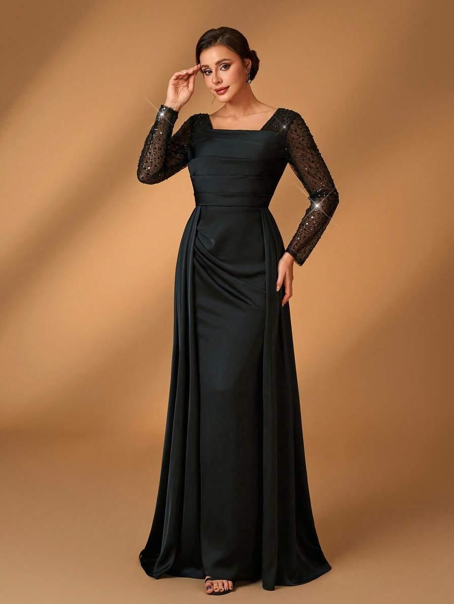 CZARNA MAXI SUKIENKA CEKINY