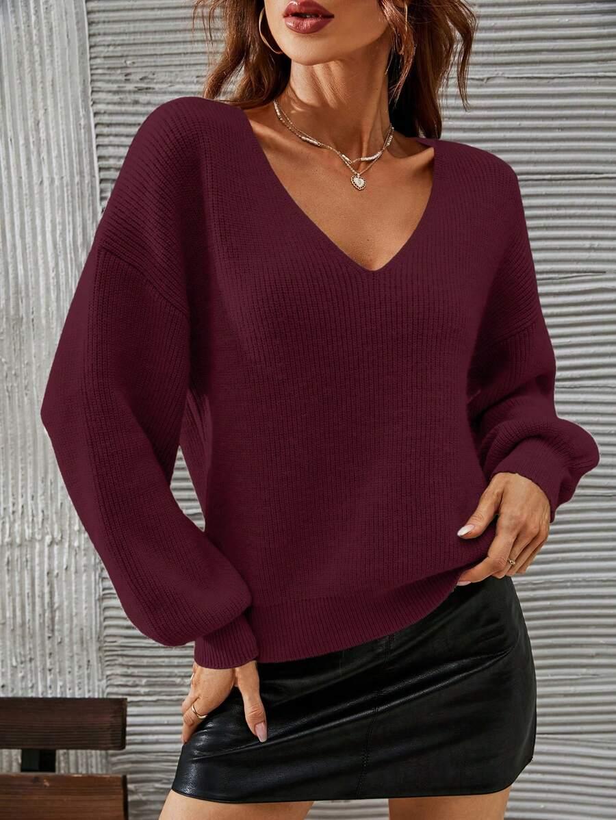 bordowy sweter v-neck