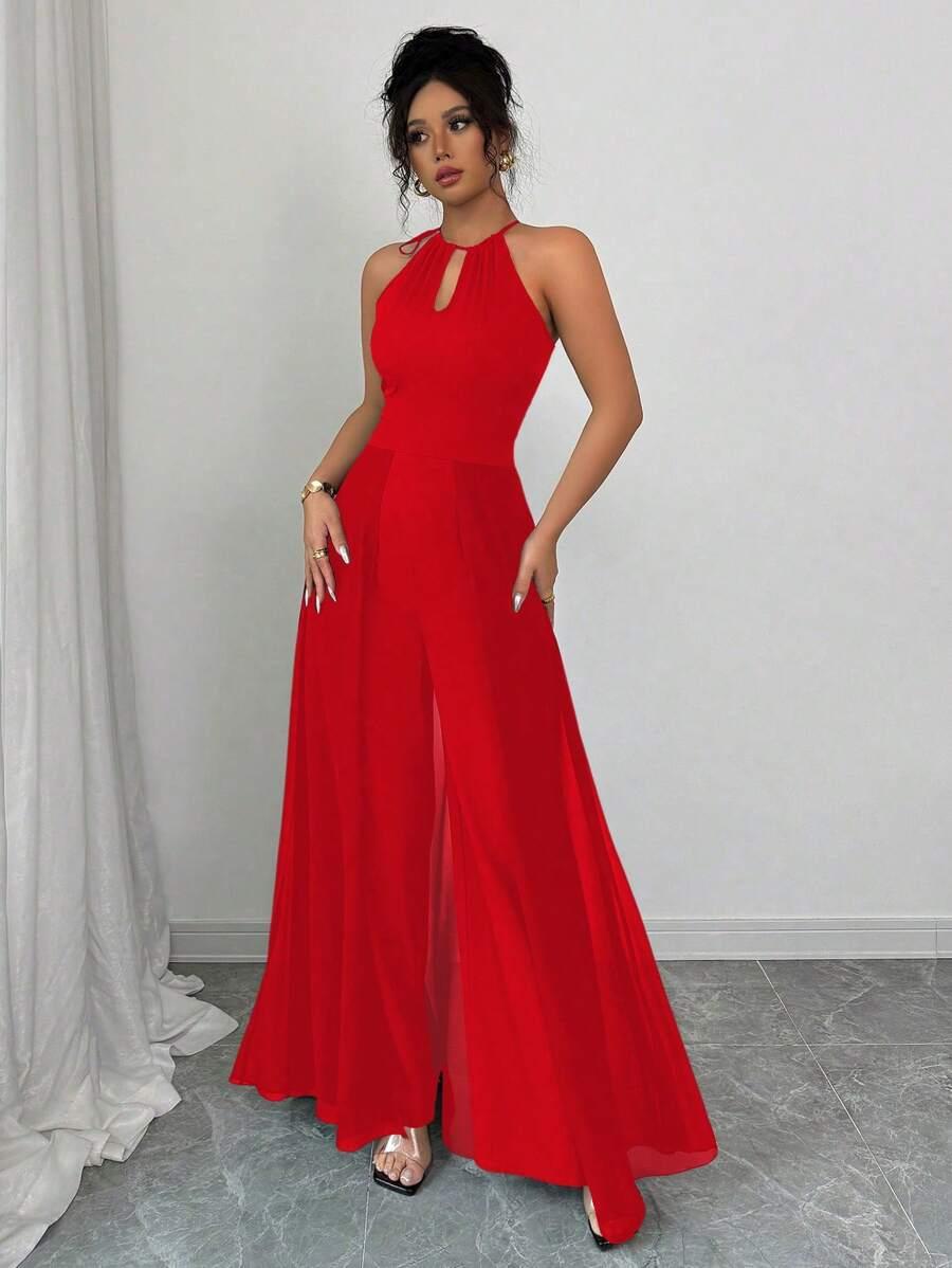 CZERWONY ELEGANCKI KOMBINEZON 