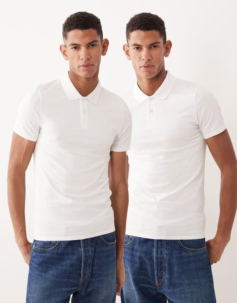 biała bawełniana koszulka polo guziki 2-pack