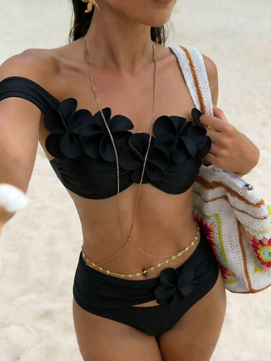 DWUCZĘŚCIOWE BIKINI KWIATY 3D