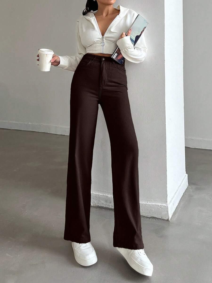 BRĄZOWE SPODNIE JEANS