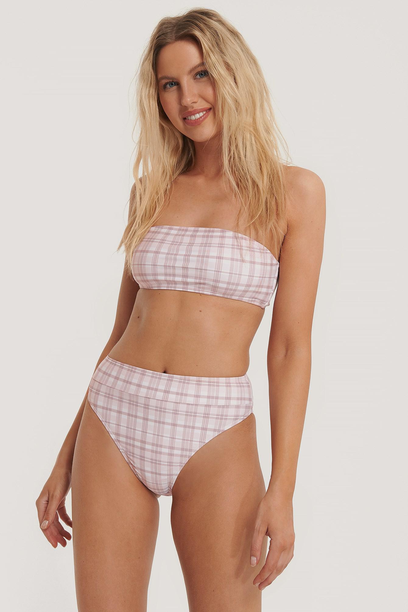 różowy dół bikini wysoki stan kratka