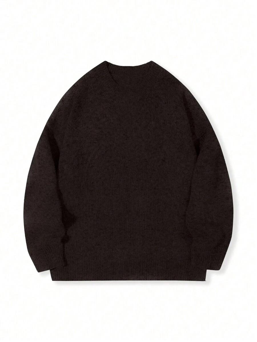 brązowy sweter okrągły dekolt