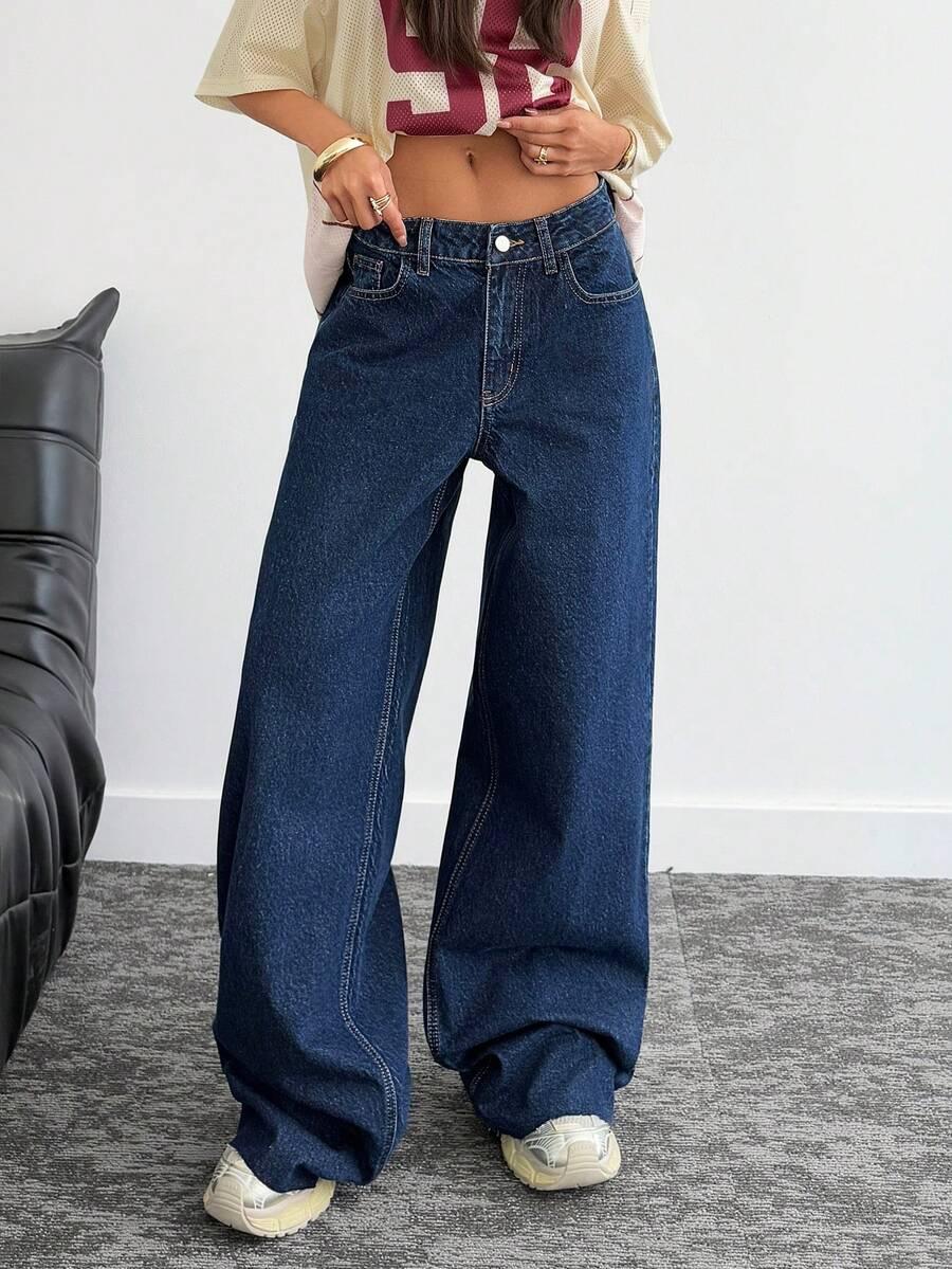 GRANATOWE SPODNIE JEANS