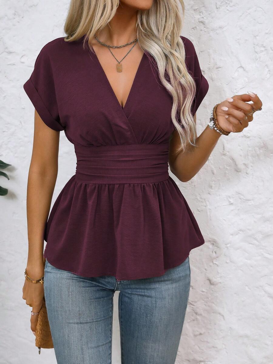 bordowa bluzka v-neck 
