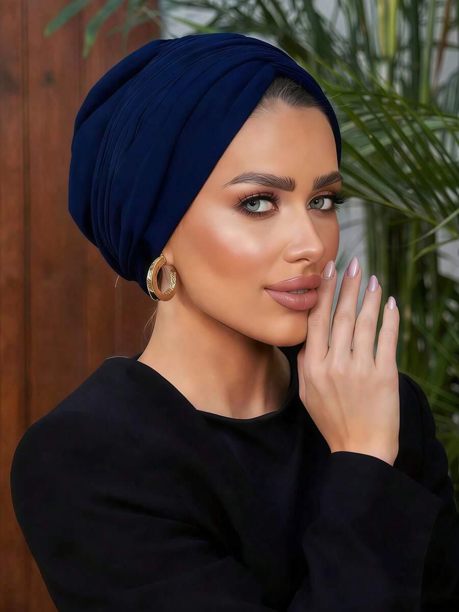 granatowy turban na głowę